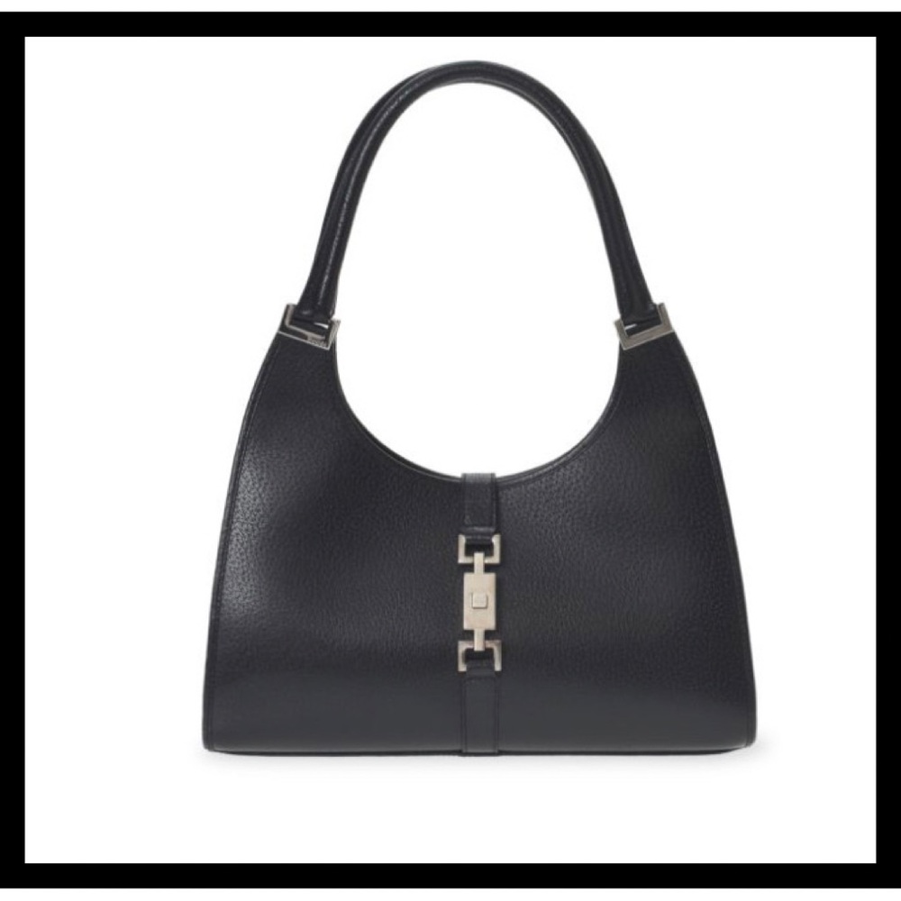 Gucci Black Leather Top-Handle Shoulder Bag with Silver Hardware